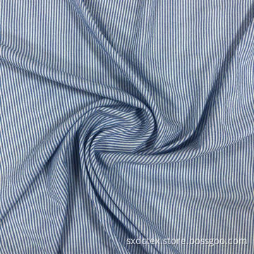T/R/N Blue White Chambray Stripe Crepe Fabric